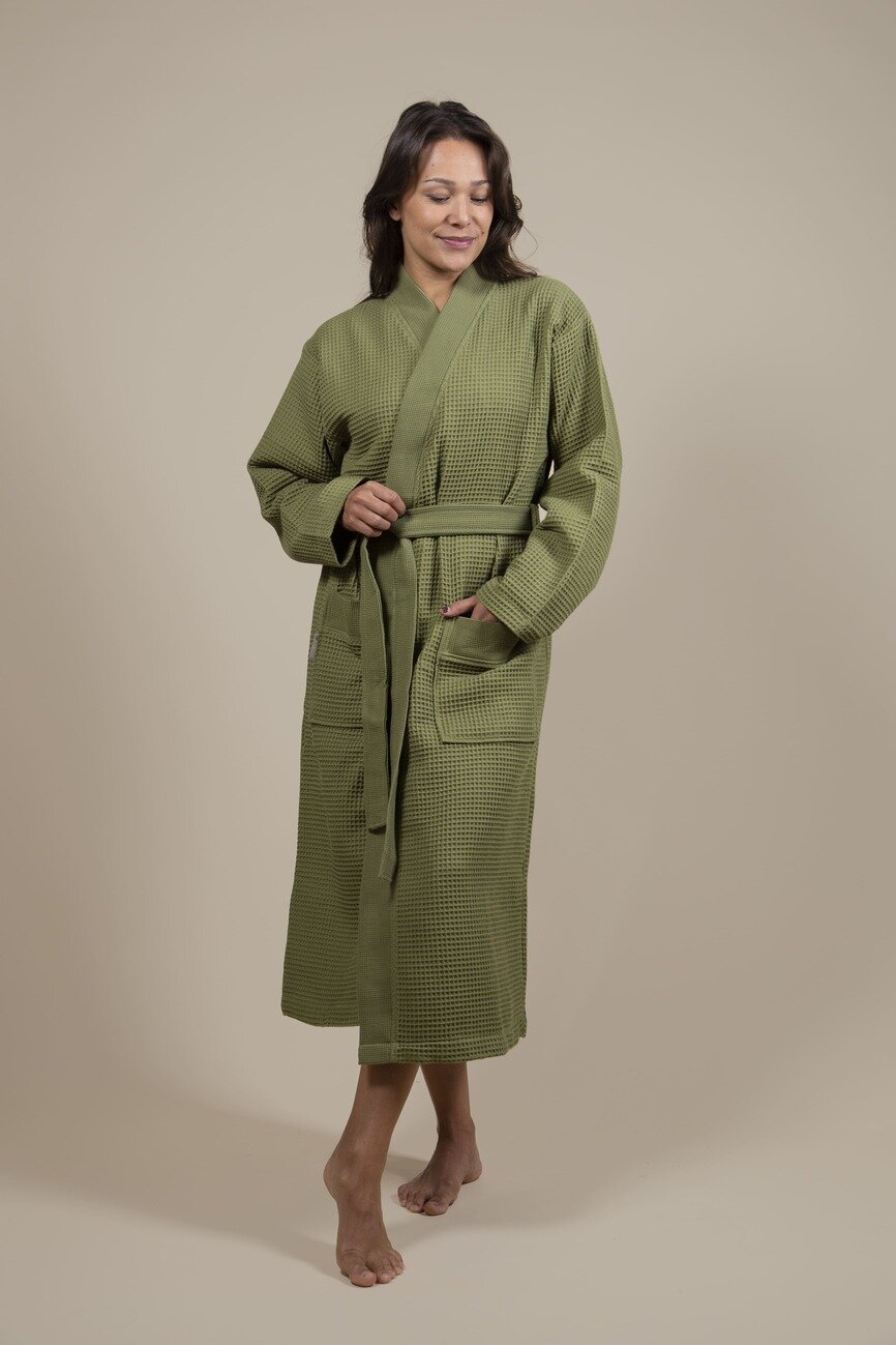 Cotton Waffle Bathrobe Army Green