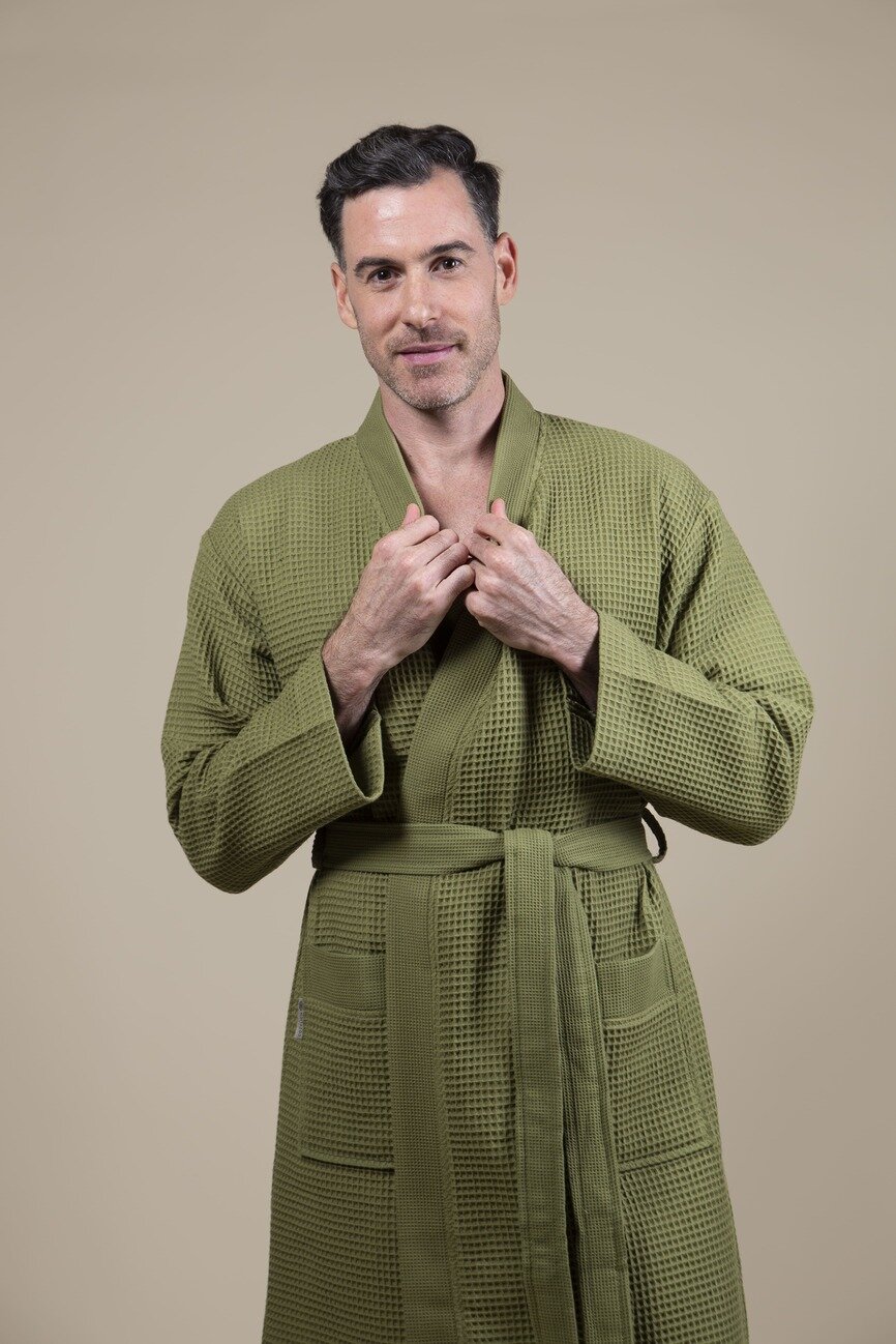 Cotton Waffle Bathrobe Army Green