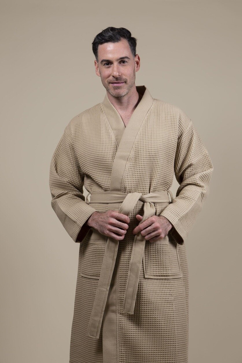 Cotton Waffle Bathrobe Beige