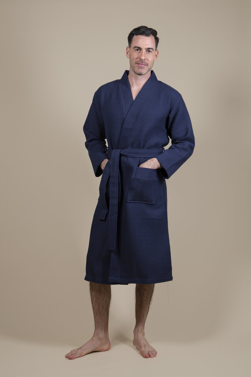 Cotton Waffle Bathrobe Dark Blue