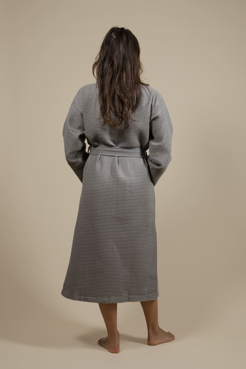 Cotton Waffle Bathrobe Grey