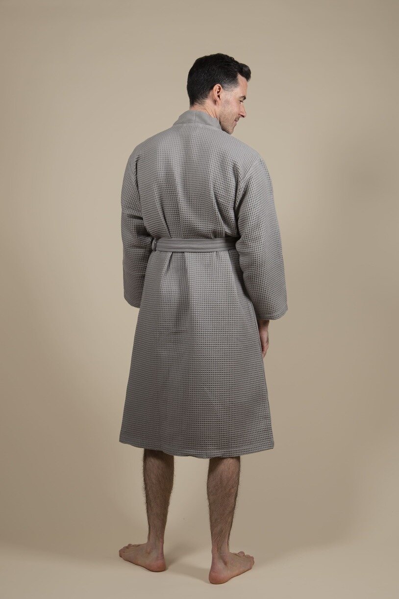 Cotton Waffle Bathrobe Grey