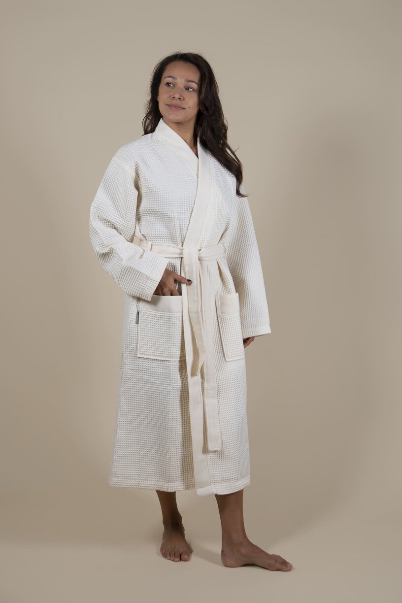 Cotton Waffle Bathrobe Offwhite