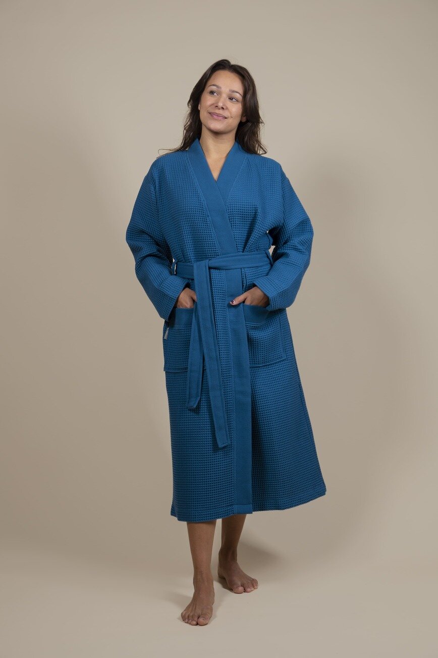 Cotton Waffle Bathrobe Azure Blue