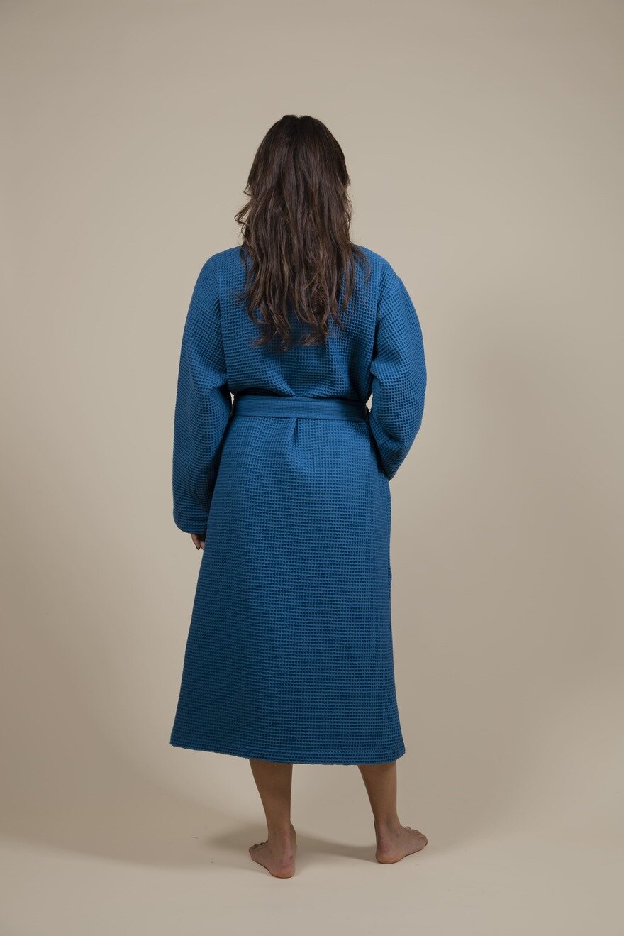 Cotton Waffle Bathrobe Azure Blue