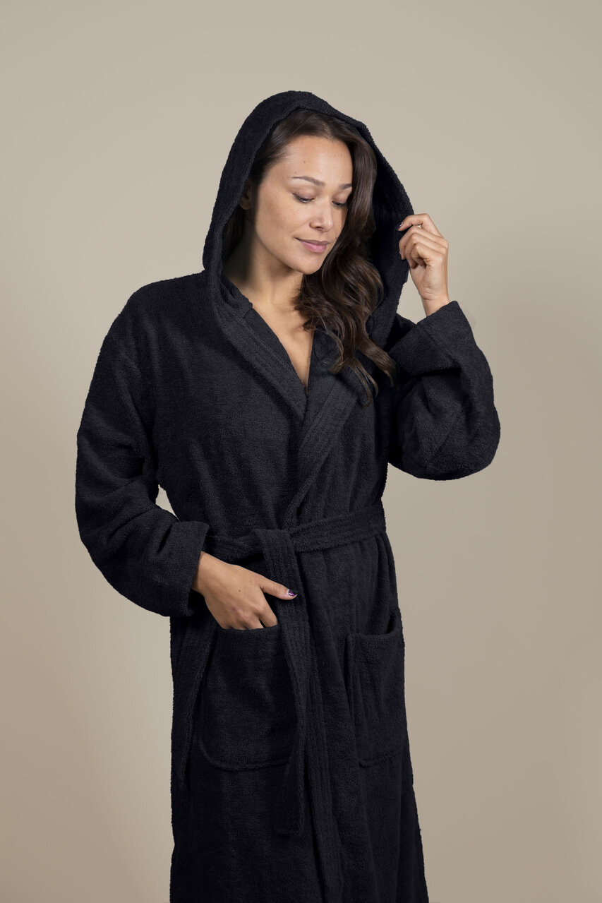 Cotton Terry Bathrobe Black